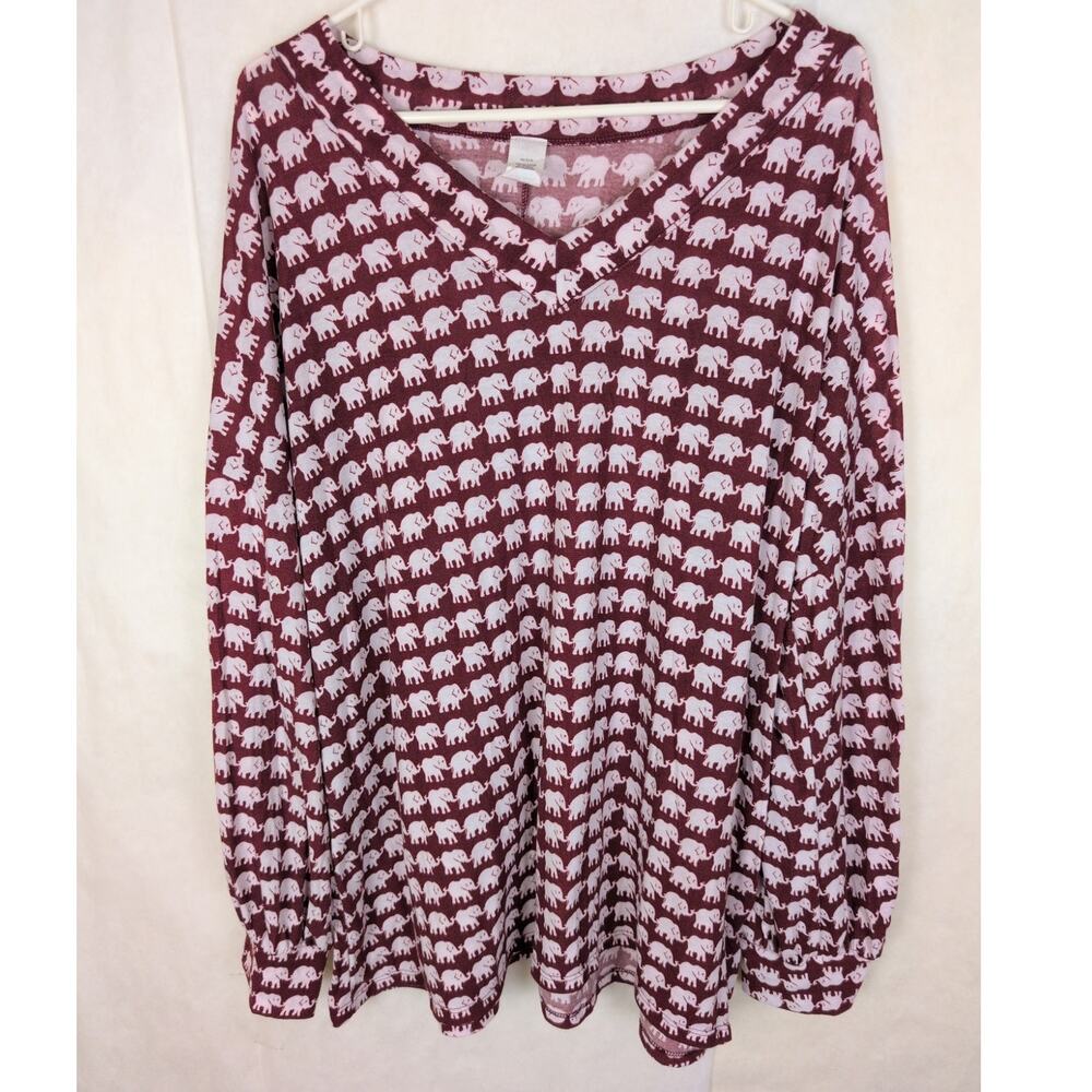 SOL R.H.R purple and white elephant print top Size 1XL Classic Casual Novelty